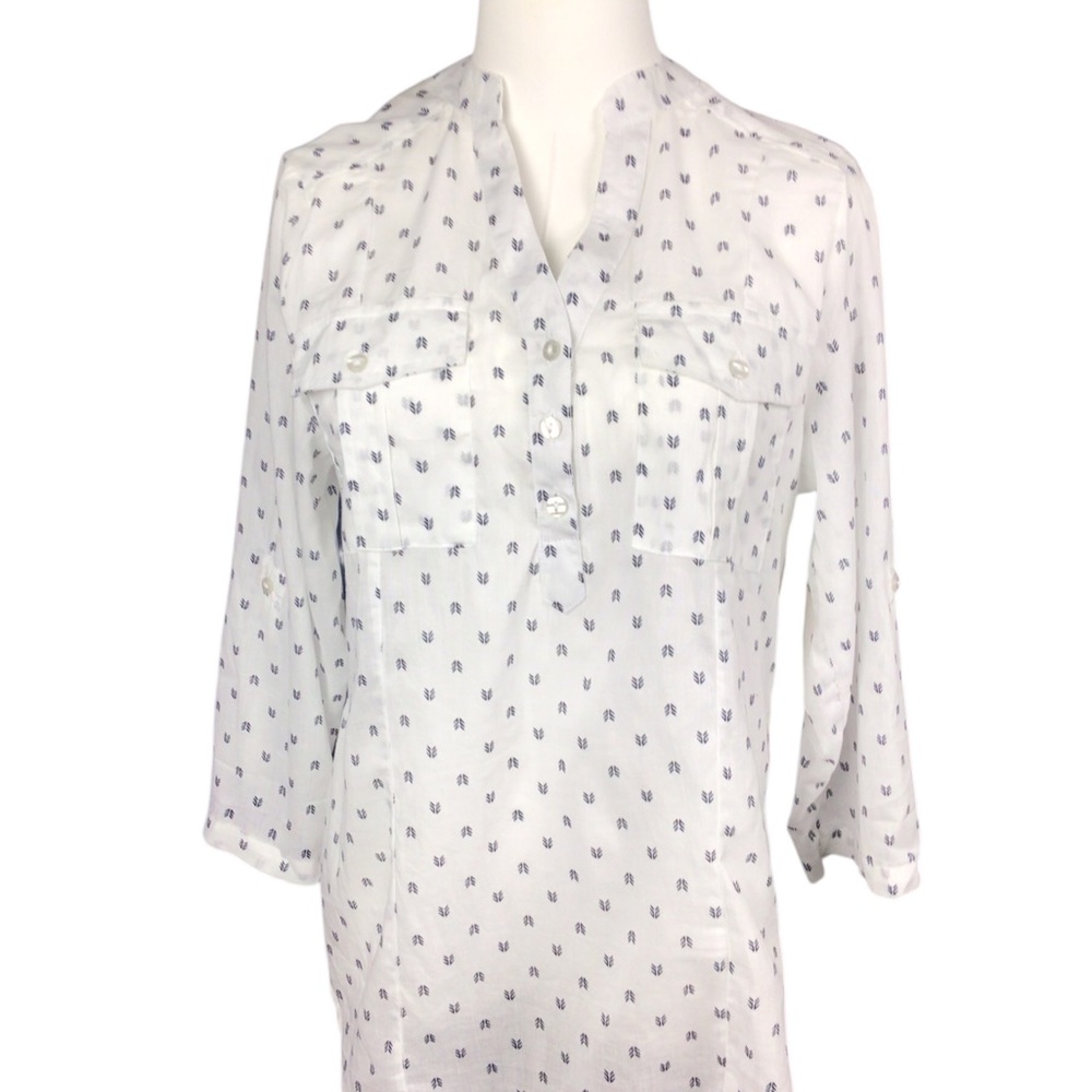NWT Eden & Olivia Navy Arrow White Small 100% Cotton Roll Tab Sleeve